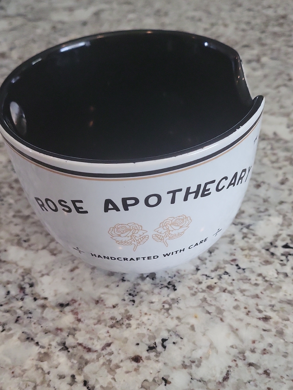 Schitt's Creek Rose Apothecary Ceramic Ramen Bowl - White with Black Interior.